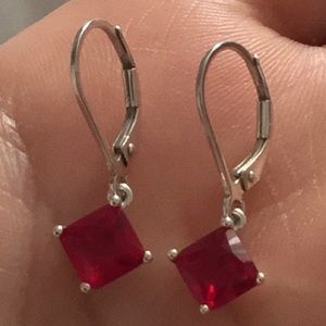 Silver Earrings with Red Crystals
